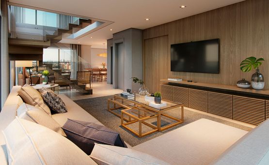 Concepção artística do living da cobertura de 281m²*