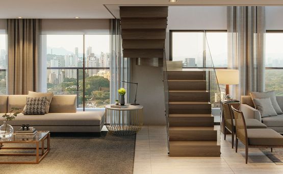 Concepção artística do living da cobertura de 281m²*