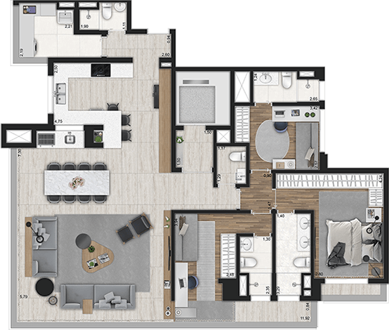 Planta opção - 3 suítes - 153 m²