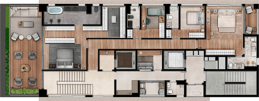 Concepção artística da planta inferior do Duplex de 498m²