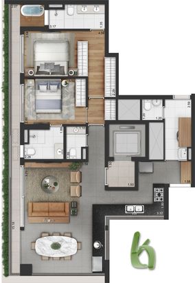 124 m²,2 Suítes,2 Vagas